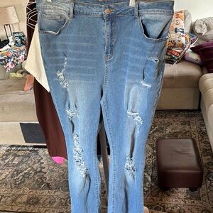 SHEIN Blue Skinny Distressed Jeans